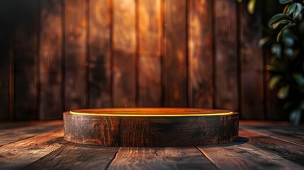Fototapeta premium Wooden podium showcase for elegant display