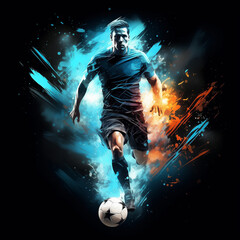 soccer player with ball on abstract colorful background	