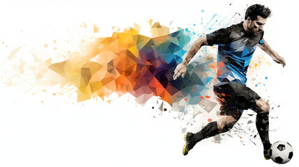 soccer player with ball on abstract colorful background	
