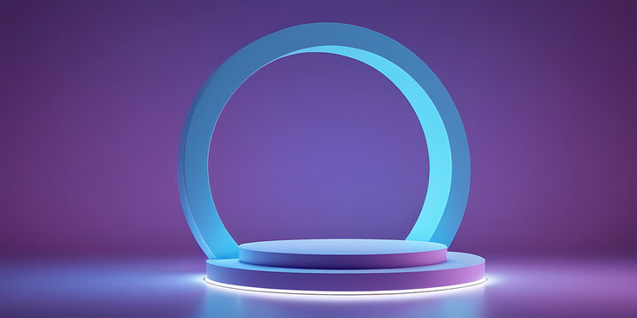 Abstract 3D blue circle on a shiny purple background. Ideal for futuristic presentations, product launches, or high-tech concepts - Powered by Adobe