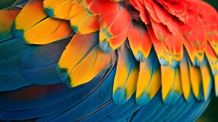 Fototapeta premium Exquisite Feather Textures of a Vibrant Macaw Bird in Close-up
