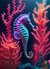 seahorse with corals