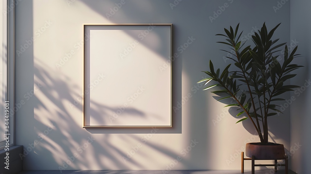 Aufkleber 3. picture a serene interior setting where an empty frame hangs on a wall, its simplicity highlighte