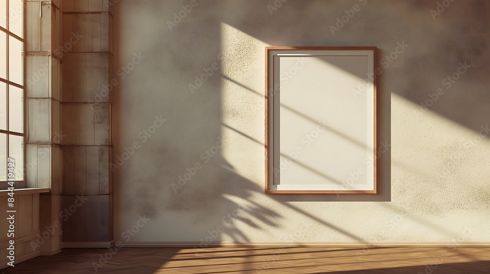 Aufkleber 3. picture a serene interior setting where an empty frame hangs on a wall, its simplicity highlighte