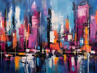 Abstract painting of a cityscape. Cityscape with buildings and skyscrapers