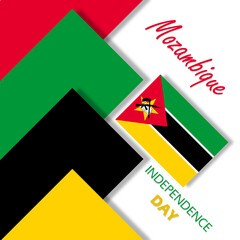 Mozambique Independence Day event banner. Mozambique flag with ribbons on white background to celebrate on June 25th