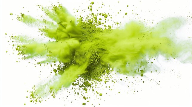 Lime Green Color Powder Chalk Explosion on White Background