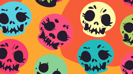 Fototapeta premium Cute and Colorful Skull Pattern. Bright and Simple Flat Design with Cheerful Colors