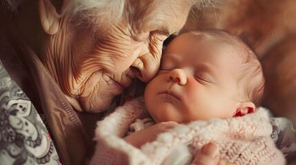 Cherished Moment of Love and Bond Between Elderly Caregiver and Newborn Baby