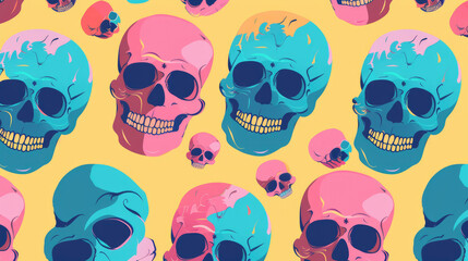 Cute and Colorful Skull Pattern. Bright and Simple Flat Design with Cheerful Colors