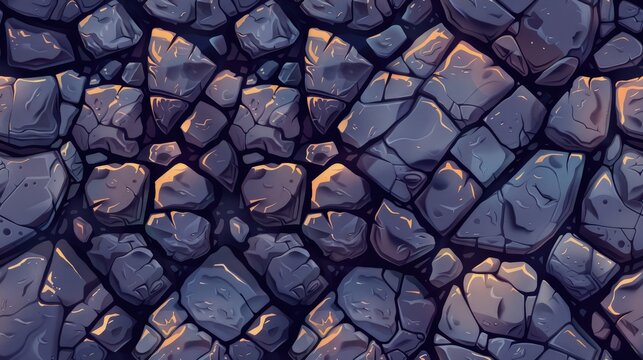 Seamless stone wall texture, 2d game stone texture, cartoon seamless stone wall pattern, 2d seamless stone stylized texture