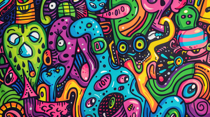 Playful Doodle Art Pattern in Vibrant Colors. Expressive and Bright Design with Vivid Colors