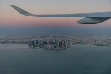 View of the city of Doha from an airplane window - Qatar