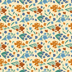 Retro flowers seamless pattern. Floral endless background. Wild flower ornament tile. Vintage botanic repeat cover. Vector hand drawn illustration.