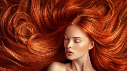 Obraz premium A portrait of a beautiful woman with long wavy red hair.