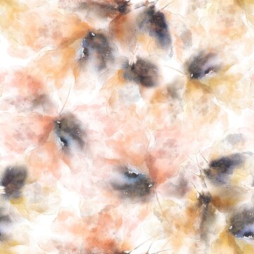 Seamless floral background with abstract watercolor flowers. Yellow floral pattern for fabric design.