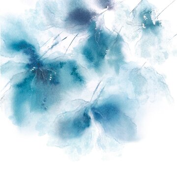 Floral background with blue watercolor flowers. Wedding invitation design. Greeting card decor.