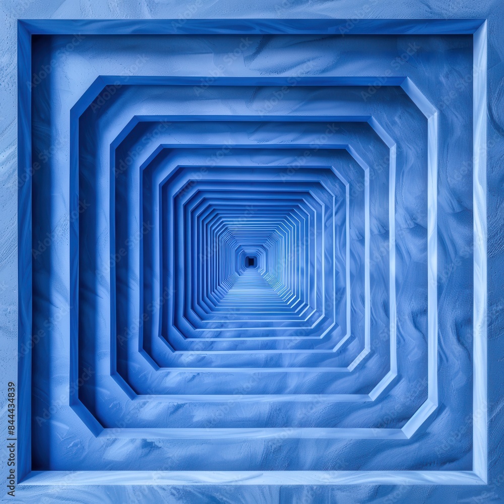 Poster abstract blue tunnel with geometric patterns and a sense of infinite depth, creating a mesmerizing v
