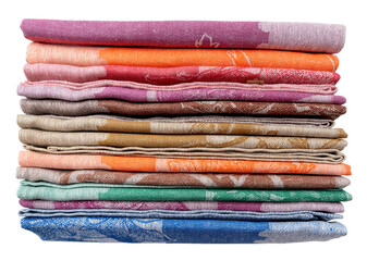 Stack of kitchen linen towels on a white background. Isolate for natural fabric towels