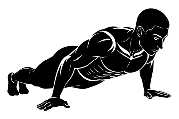 Bodybuilder performing a push-up on the ground vector silhouette 