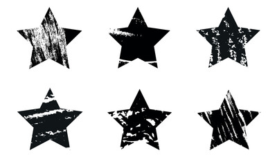 Set of grunge black star on a transparent background