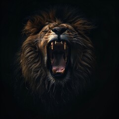 An angry lion with an open mouth. expression of anger. Portrait of a big male lion with open mouth...