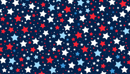 A starry night sky with red, white, and blue stars