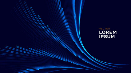 Blue Luxury Abstract Abstract On Dark Background. Futuristic Shapes Lines BG. Backdrop for Product or Tech Promo Presentation. Vector Banner Design.