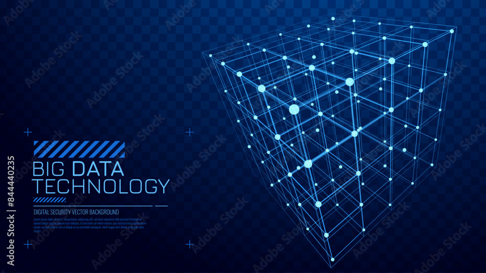 Poster Big Data Storage Technology. Abstract Data Cube Background. Modern Technology Banner. Information Server. Data Science Computer Science Algorithms Vector Illustration.