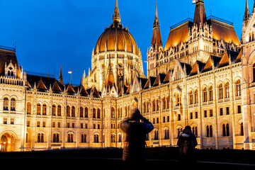 Majestic parliament building at twilight in Budapest, Hungary