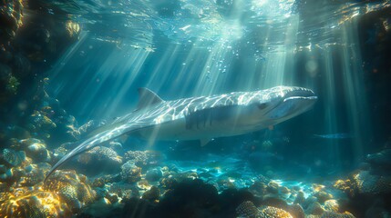Fototapeta premium Majestic manta ray swimming above the reef elegant, ocean