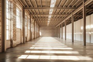 Obraz premium Industrial empty warehouse space with copyspace for text.