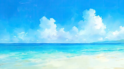 夏のビーチの水彩画_4