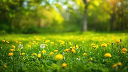 Fototapeta premium garden grass dandelion sun. Selective focus