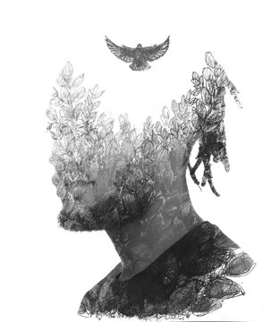A surreal black and white paintography portrait of an african american man