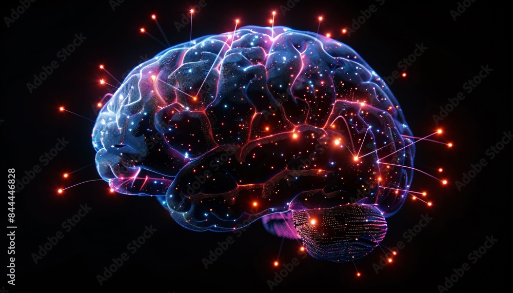 Poster futuristic digital brain with neural connections and glowing lights representing artificial intellig