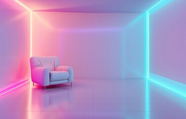 3d render of minimalistic interior room with neon light white