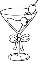doodle outline martini cocktail