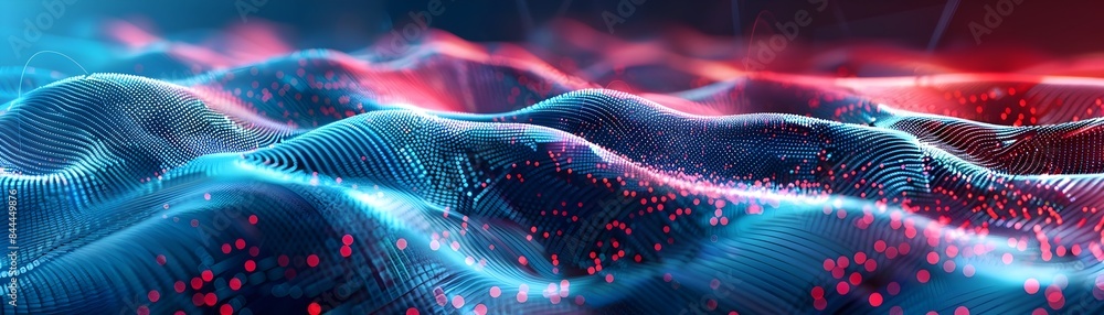 Poster vibrant digital wave pattern with dynamic motion and futuristic aesthetics