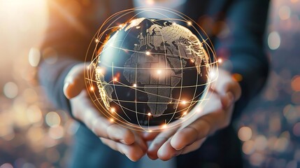 Fototapeta premium global expansion strategy in business hands holding a globe