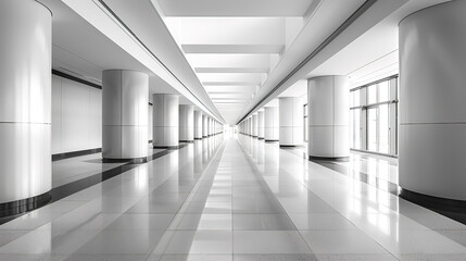 Fototapeta premium Fantastic The image is a 3D rendering of a futuristic tunnel with Long hallway with doors