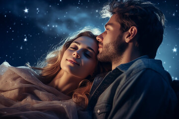 Generative AI portrait picture of happy young couple enjoying night romantic date