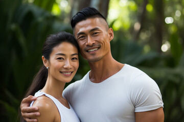 Fototapeta premium AI generated photo of young couple spending romantic time together nice honeymoon vacation