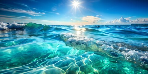Obraz premium Flowing Seawater Under Light: Abstract Ocean Background. Perfect for: nature-themed designs, aquatic promotions, summer advertisements, social media posts, website backgrounds, promotional materials.