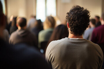 Portrait generative AI of people participating in a supportive community group session in a rehabilitation center