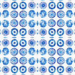 Indigo blue tie-dye handmade textile seamless pattern. Asian style abstract blotched dyed effect print.