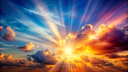 Bright Summer Sky with Clouds and Sun Reflection. Perfect for: summer-themed designs, outdoor promotions, nature photography, social media posts, website headers, promotional banners.