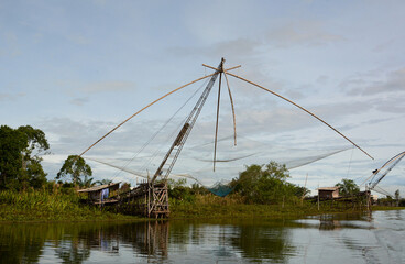 The traditional fishing net. Thale Noi. Khuan Khanun district. Phatthalung province. Thailand
