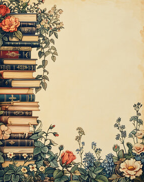 minimal luxury pattern book cover border frame for card, background, wallpaper, floral  book vintage old paper