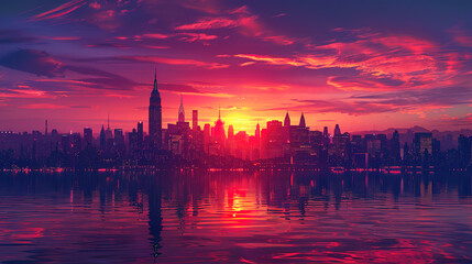 Obraz premium Luxurious Sunset at Lower Manhattan Skyline, New York United States
